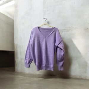 Purple Oversized V-Neck Women's Sweater